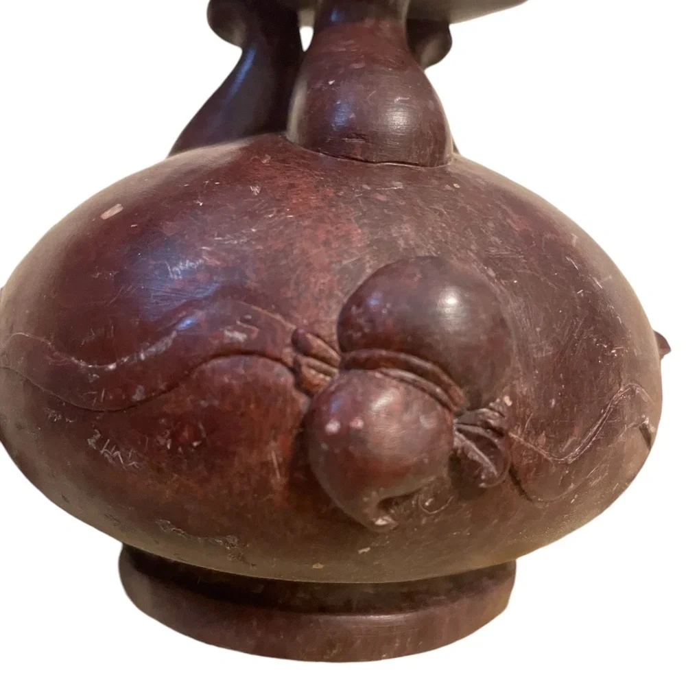 Hand Carved Chinese Footed Soapstone Urn Bowl Numbered‎ Brownish Red